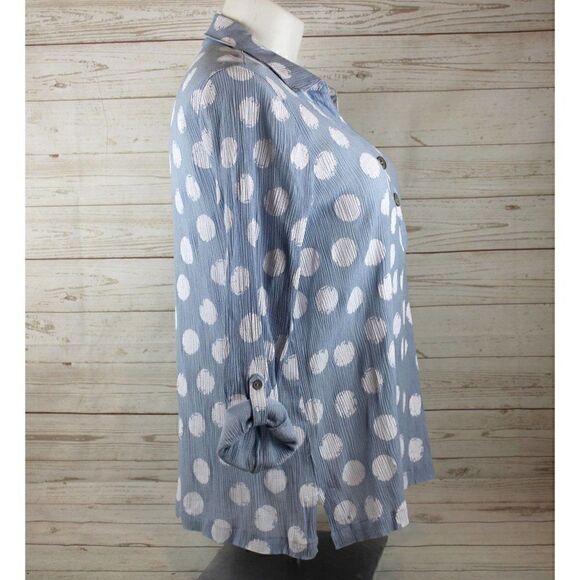 ALI Miles XL Artsy Polka Dot 1/4 Button Tunic Blouse Top Tab Sleeves - Picture 4 of 6